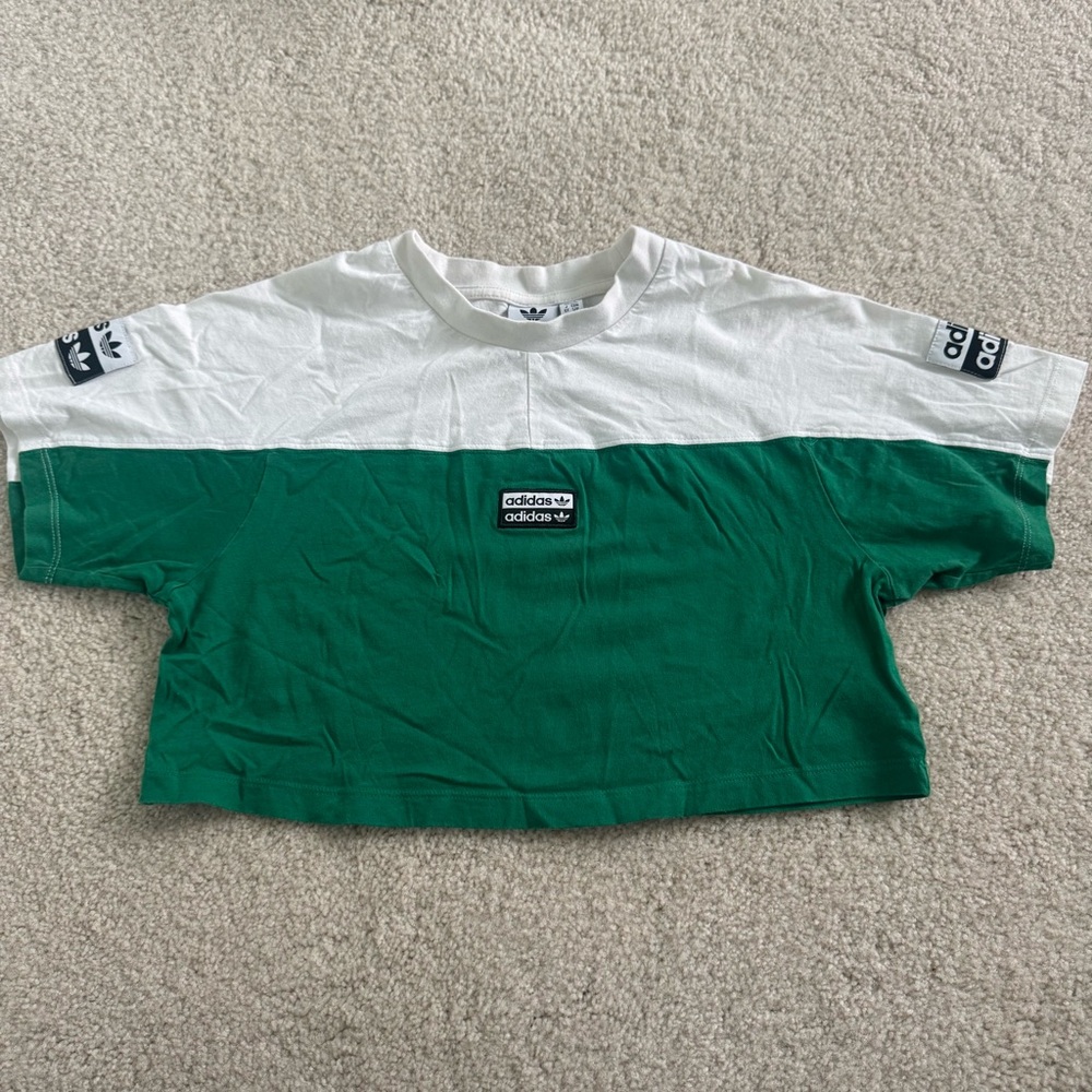 Adidas Woman’s Green and White Crop Tee